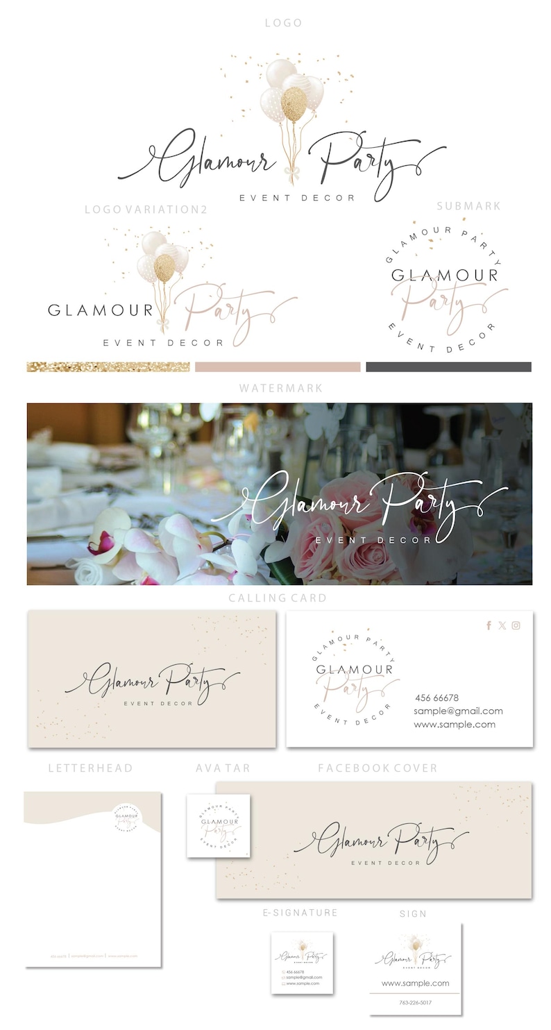 Event Planner Logo, Balloons & Calligraphy Branding Template, Event Decor branding, Party Planner brand (AI/PNG/JPEG) 84 image 3