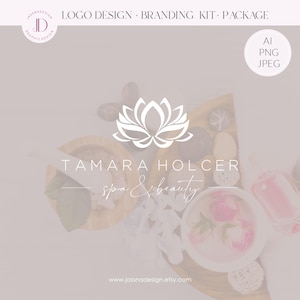 Lotus flower elegant logo Water lily logo Pink gold premade branding kit  Beauty, spa, yoga, boutique & jewelry branding (AI/PNG/JPEG)216