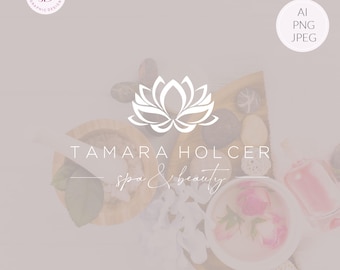 Lotus flower elegant logo Water lily logo Pink gold premade branding kit  Beauty, spa, yoga, boutique & jewelry branding (AI/PNG/JPEG)216