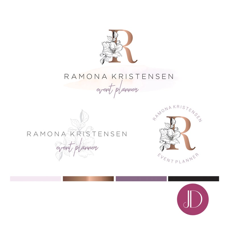 Branding Kit Logo Design Rose Gold Flower Logo Event Etsy