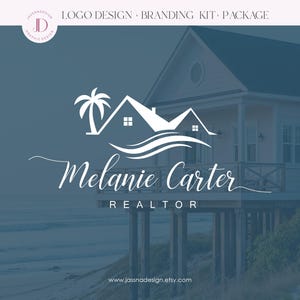 Realtor beach house logo Real estate wave Palm tree house branding Rental house logo Property branding kit Broker logo (AI/PNG/JPEG)  235