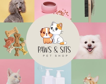 Création de logo d'animal de compagnie prédéfini : chat kawaii, pattes de chien (AI/PNG/JPEG) 75