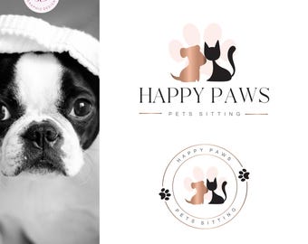 Logo d'animal de compagnie tout prêt, Logo de patte rose, Marque de boutique pour chiens et chats, Logo de gardien d'animaux de compagnie, Logo de vétérinaire, Marque d'animalerie, Image de marque de fournitures pour animaux de compagnie 42