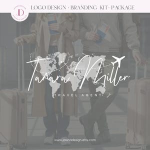 Kit per il logo e il branding dell'agenzia di viaggi Design di un globo terrestre Logo digitale modificabile per agenzie e blogger Logo di viaggio con mappa del mondo327
