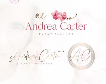 Orchid flower logo Premade branding kit Beauty, spa, boutique, jewelry, event planner, wedding, therapist Initials logo(AI/PNG/JPEG) 89