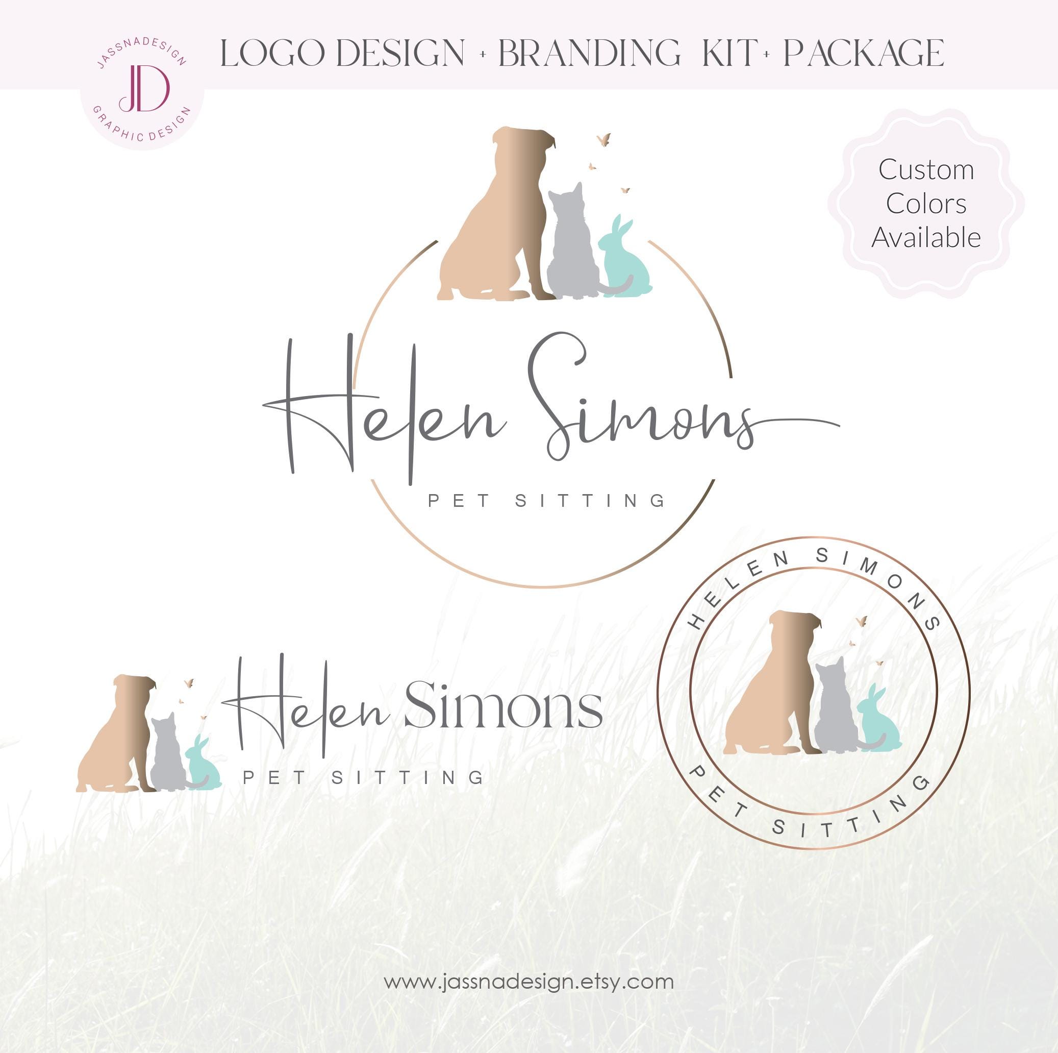 Pet sitting logo kit Dog, cat & rabbit Premade branding Groomer, veterinary, pet care, pet sitting business branding (AI/PNG/JPEG)326