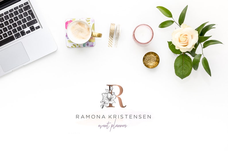 Branding Kit Logo Design Rose Gold Flower Logo Event Etsy