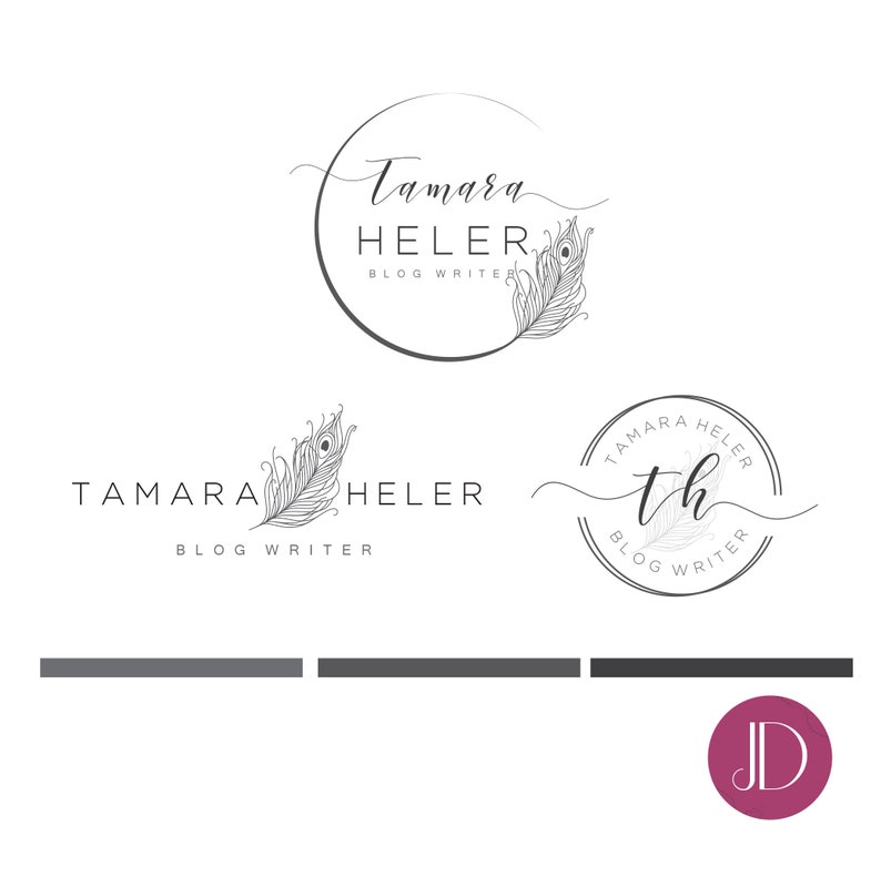 Branding kit logo design Peacock feather logo Author logo Etsy