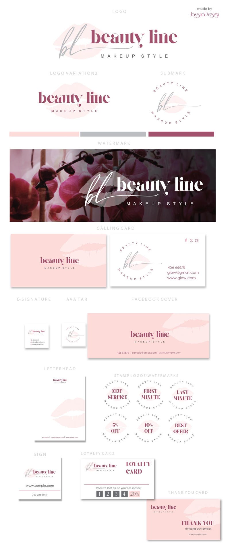 Beauty Logo Kit, Makeup Artist Branding, Lips Logo Design, Feminine Branding Kit, Kiss Logo Brand (AI/PNG/JPEG) 78 image 2