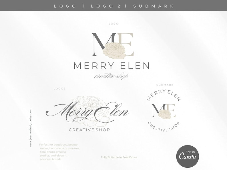 Canva Floral Logo Design, Elegant Flower Branding, Feminine Business Logo, Boutique, Beauty & Creative Brand Kit no.6 image 5