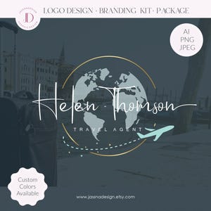 Brandingkit reisbureaulogo: wereldbol, vliegtuig, kaartlogo, reislogo, trip advisor, reisblogger (bewerkbaar) (AI/PNG/JPEG)325