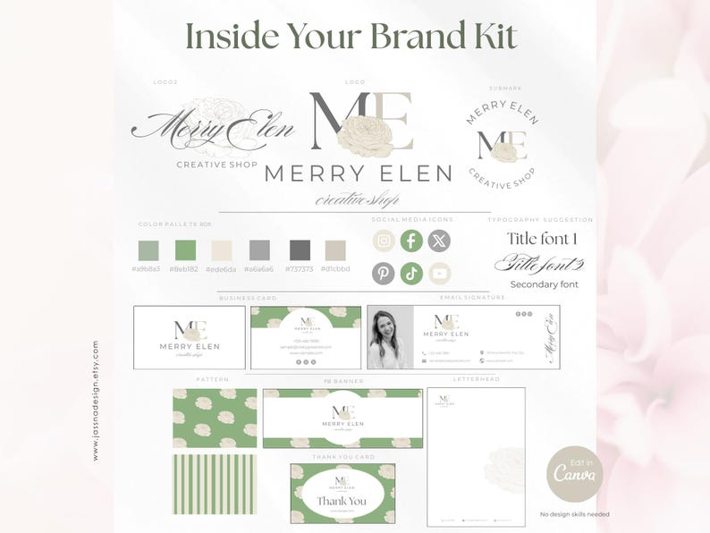 Canva Floral Logo Design, Elegant Flower Branding, Feminine Business Logo, Boutique, Beauty & Creative Brand Kit no.6 image 4