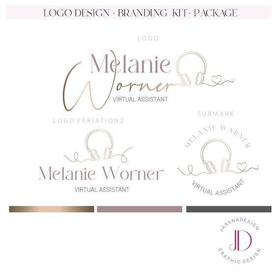 Online assistant logo, Head phone logo, Virtual assistant branding, IT services logo, Office service logo, Assistant branding