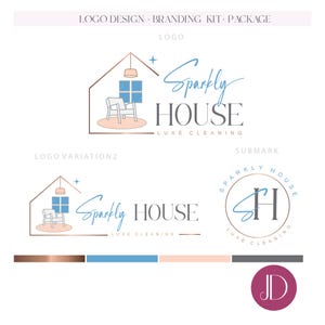 May include: A logo design featuring the text "Sparkly House Luxe Cleaning" in a script font, with a house icon and color palette. The design includes a logo variation and submark.