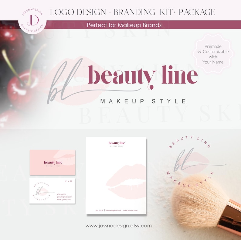 Beauty Logo Kit, Makeup Artist Branding, Lips Logo Design, Feminine Branding Kit, Kiss Logo Brand (AI/PNG/JPEG) 78 image 1