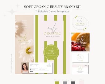 Canva Organic Branding Template, Natural Logo Bundle, Botanical Branding, Wellness Business Identity no.3