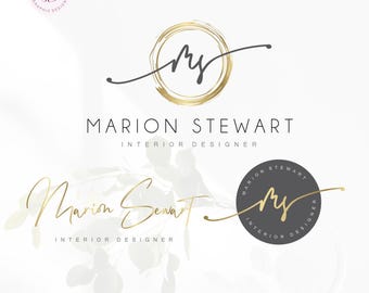 Logotipo e marca de designer de interiores Logotipo de fotografia Caligrafia Círculo dourado Marca Logotipo de joias Logotipo de assinatura dourado Marca preta dourada 120