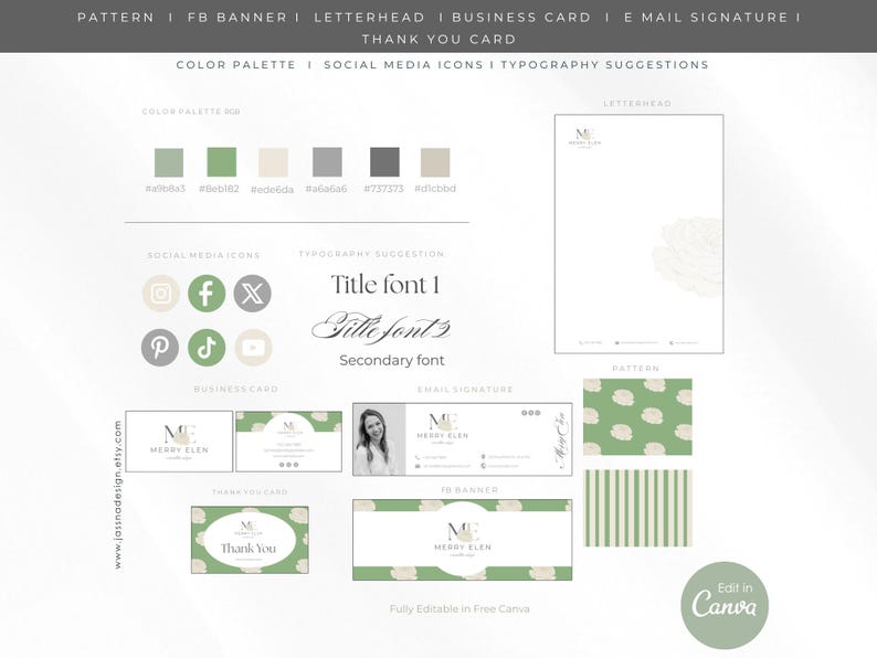 Canva Floral Logo Design, Elegant Flower Branding, Feminine Business Logo, Boutique, Beauty & Creative Brand Kit no.6 image 7