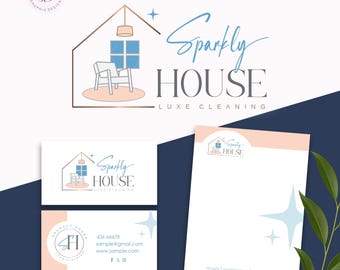 Cleaning logo, Home service brand, Interior logo, House cleaning brand, Residential cleaning logo, Sparkly House Brand Kit(AI/PNG/JPEG) 144