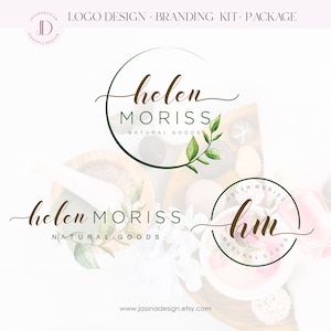 Natural leaves logo Green natural logo Organic logo design Leaves circle branding Natural logo Therapist logo Health wellness coach logo 186
