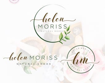 Natural leaves logo Green natural logo Organic logo design Leaves circle branding Natural logo Therapist logo Health wellness coach logo 186