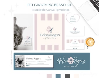 Canva Pet Grooming Logo Kit, Dog Groomer Branding, Pet Salon Logo, Paw Scissors Logo, Feminine Pet Business Branding no.5