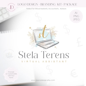 Virtual assistant logo  Author logo Copywriter logo  Virtual assistant lap top logo Journalist logo IT service logo Lap top service 108