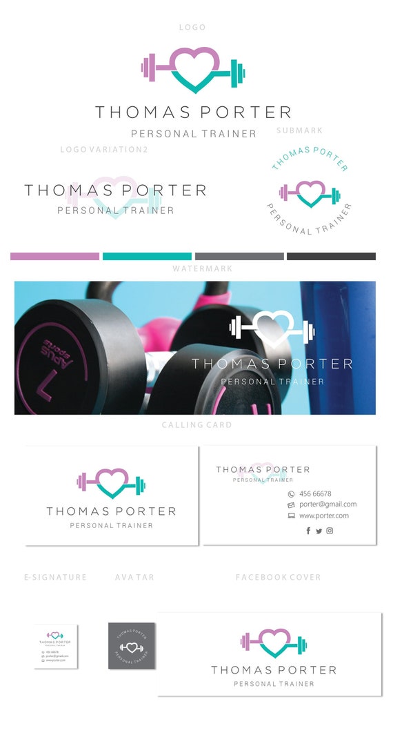 Branding Kit Logo Design Fitness Trainer Logo Personal Etsy