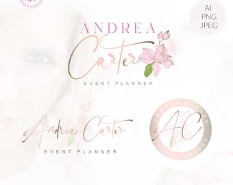 Orchid flower logo Premade logo for jewelry, photography, beauty, spa businesses Wedding planner logo Event planner branding(AI/PNG/JPEG)34