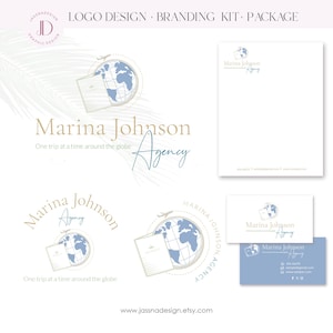 Luxury travel logo Plane passport logo Branding kit for travel agent & blogger Travel globe crown agency branding AI/PNG/JPEG  295