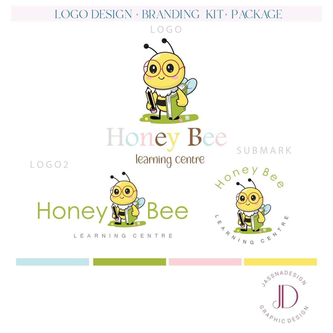 Children Preschool Logo Kids Learning Logo Honey Bee Day Care Logo Cute