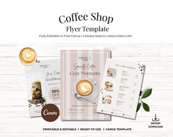 Coffee Shop Flyer Template Canva, Cafe Menu & Poster Set, Editable Coffee Promotion, Cozy Coffee Branding Kit 18