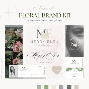 Canva Floral Logo Design, Elegant Flower Branding, Feminine Business Logo, Boutique, Beauty & Creative Brand Kit no.6 image 1