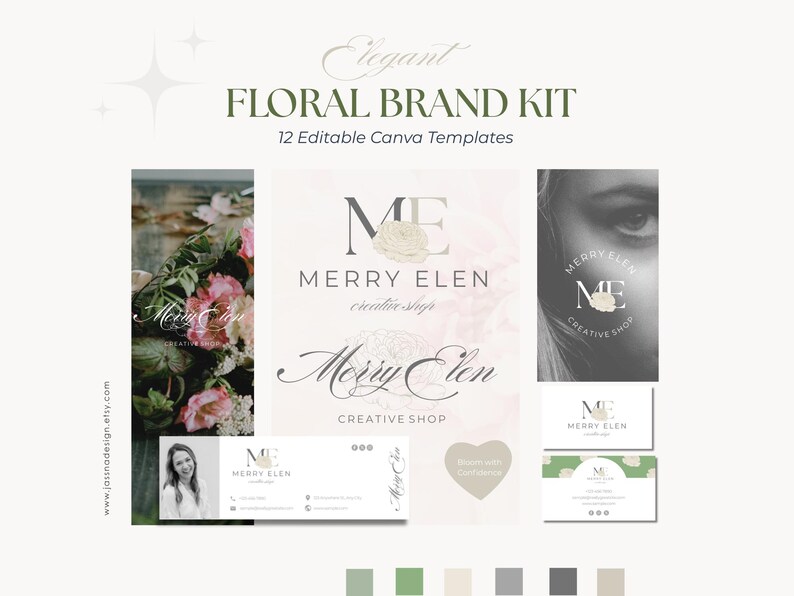 Canva Floral Logo Design, Elegant Flower Branding, Feminine Business Logo, Boutique, Beauty & Creative Brand Kit no.6 image 1
