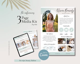 Canva 3 Page Media Kit Template, Influencer Media Kit, UGC Creator Press Kit, Brand Collaboration Kit, Blogger Media Kit, A4 PDF no.1