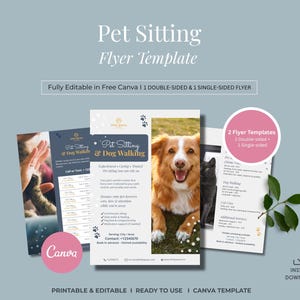 Modelo de panfleto para serviços de babá de animais de estimação, folheto com abas destacáveis, lista de preços imprimível para babá de animais, panfleto editável no Canva para cuidados com animais de estimação nº 6