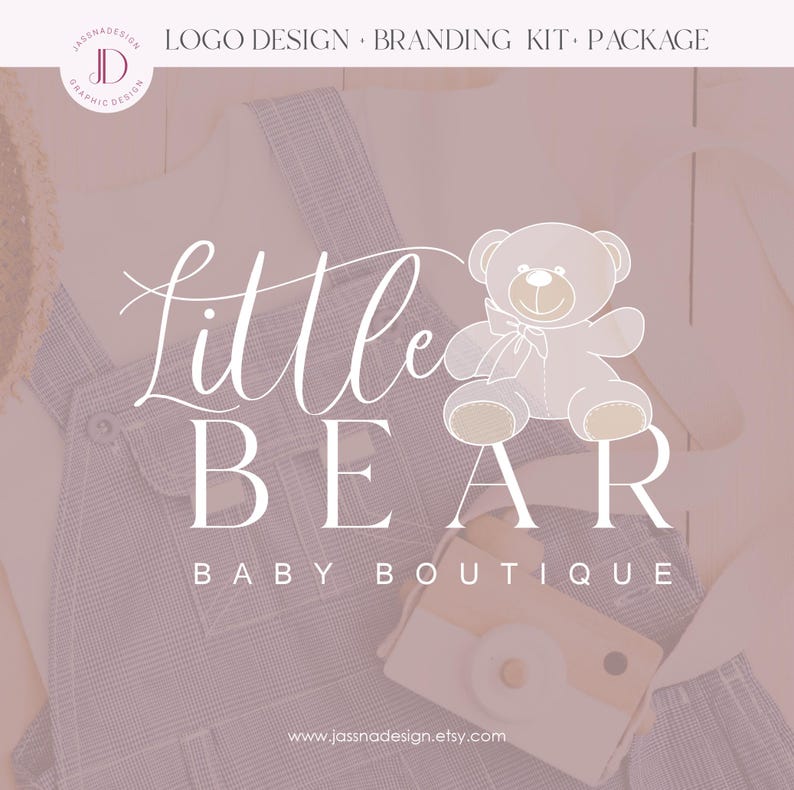 May include: A pink and white logo design for a baby boutique called "Little Bear Baby Boutique". The logo features a white teddy bear with a bow and the text "Little Bear" in a cursive font.