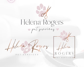 Pet service logo Pink paw scissors branding Premade dog cat paw for pet service, groommer, care branding Animal care logo (AI/PNG/JPEG) 14