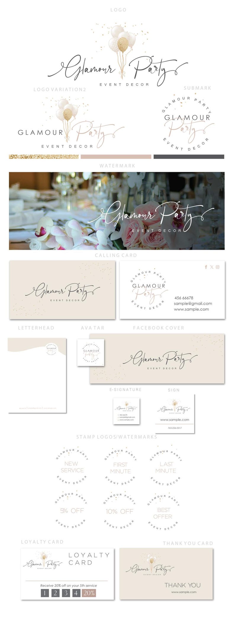 Event Planner Logo, Balloons & Calligraphy Branding Template, Event Decor branding, Party Planner brand (AI/PNG/JPEG) 84 image 5
