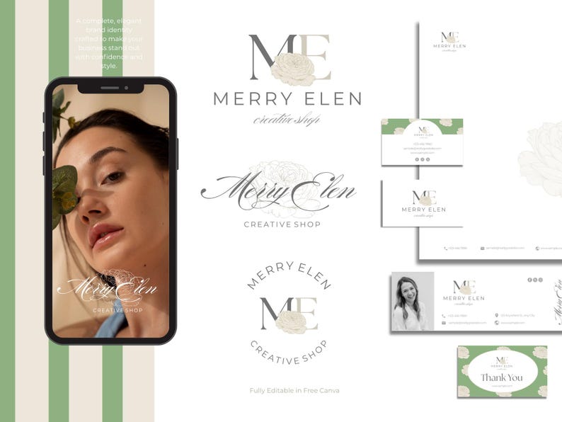 Canva Floral Logo Design, Elegant Flower Branding, Feminine Business Logo, Boutique, Beauty & Creative Brand Kit no.6 image 2