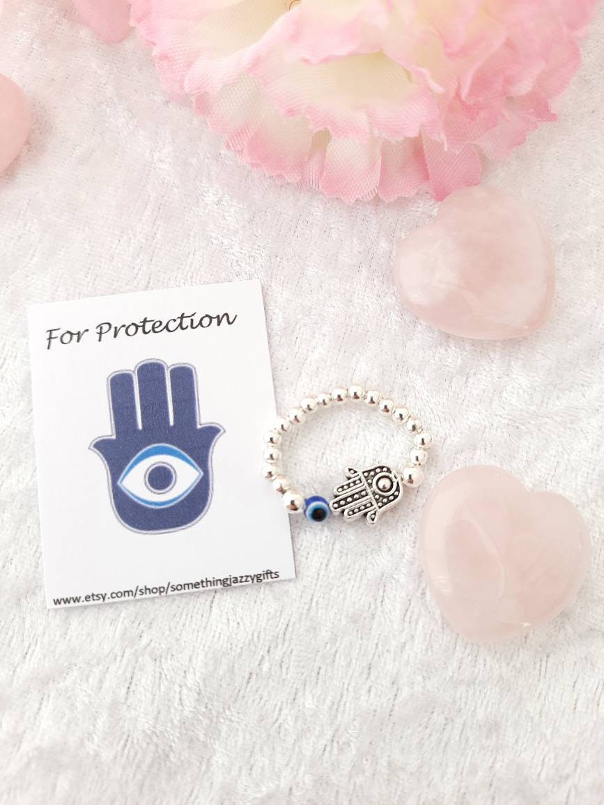 Hamsa hand ring, evil eye ring, protection ring