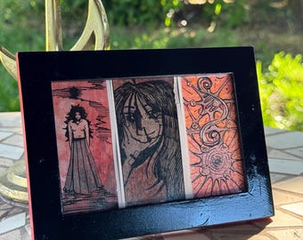 Three mini paintings with painted frame (dreams)