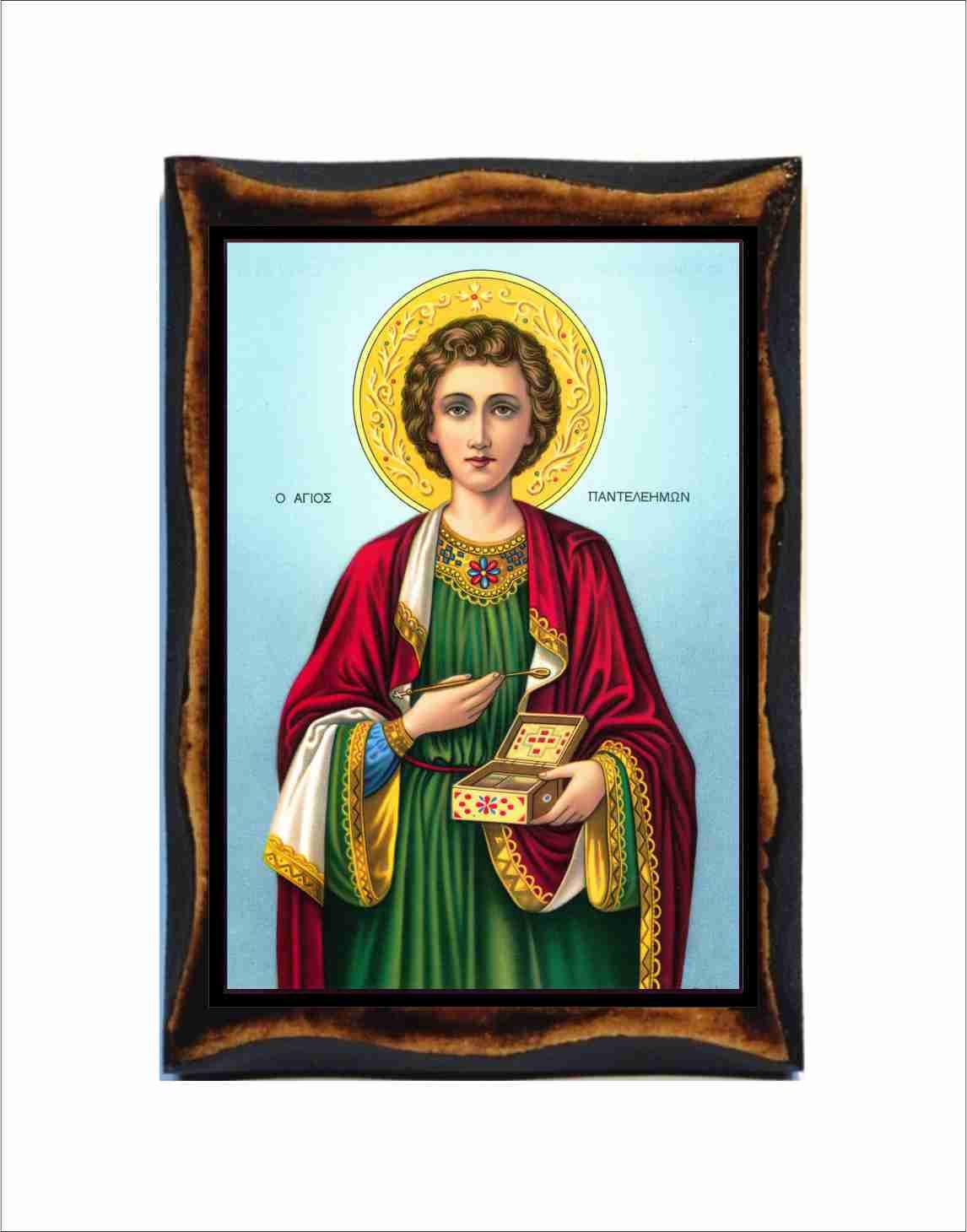 Saint Pantaleon - Byzantine Icon - Orthodox Catholic Holy Card on
