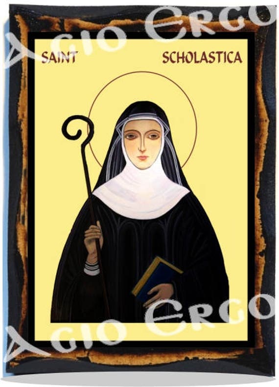 Saint Scholastica Virgin Christian Roman Catholic Icon on Wood