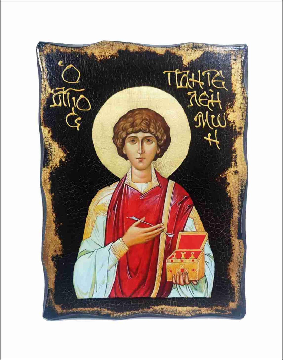 Handmade Saint Pantaleon Wood Icon With 24K Golden Leaf - Etsy