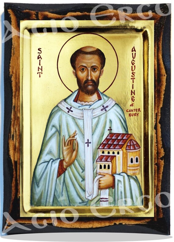 Saint Augustine Archbishop Of Canterbury Icon On Wood Etsy