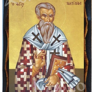 Saint Antipas Greek Orthodox Byzantine Christian Icon on Wood
