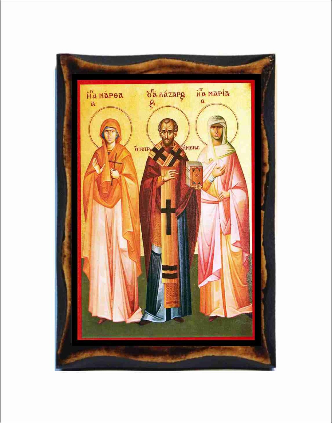 Lazarus, Mary Magdalene & Martha of Bethany - Byzantine Art - Holy Card ...