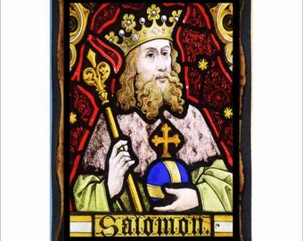 Icono bizantino del rey Salomón: estampa católica en placa de madera hecha a mano