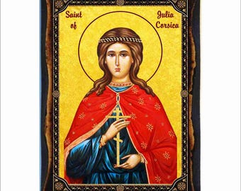 Julia of Corsica Icon - Byzantine Art - Catholic Holy Card on Handmade Wood Plaque